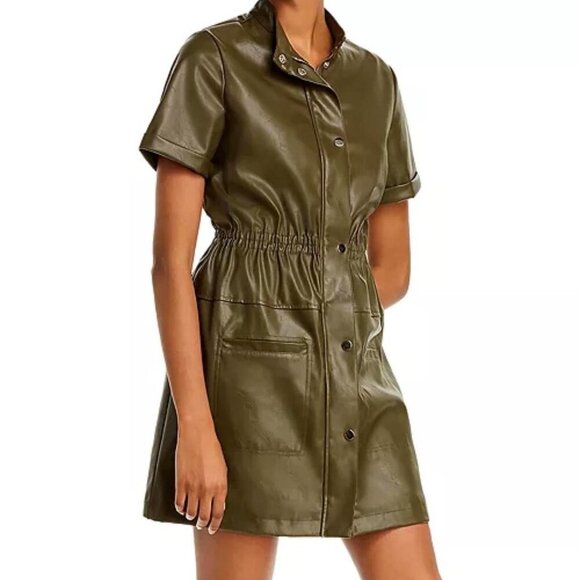 Lucy Paris Women’s Green Zip Faux Leather Utility A-Line Mini Dress - Picture 1 of 5